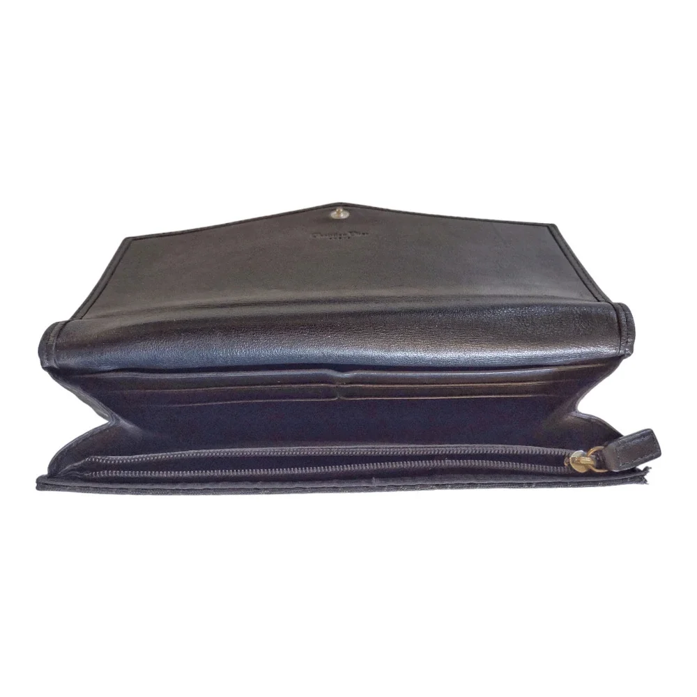 DIOR Black Leather Envelope Wallet Monogram Canvas Accessories Luxury Handbags